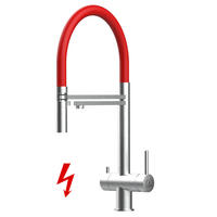 NIEDERDRUCK-3-WEGE-KÜCHENARMATUR, Edelstahl Massiv aus Chirurgenstahl, Gebürstet und Rot, 2-Strahl-Brause - Rot, Metall (24/49/24cm) - VIZIO
