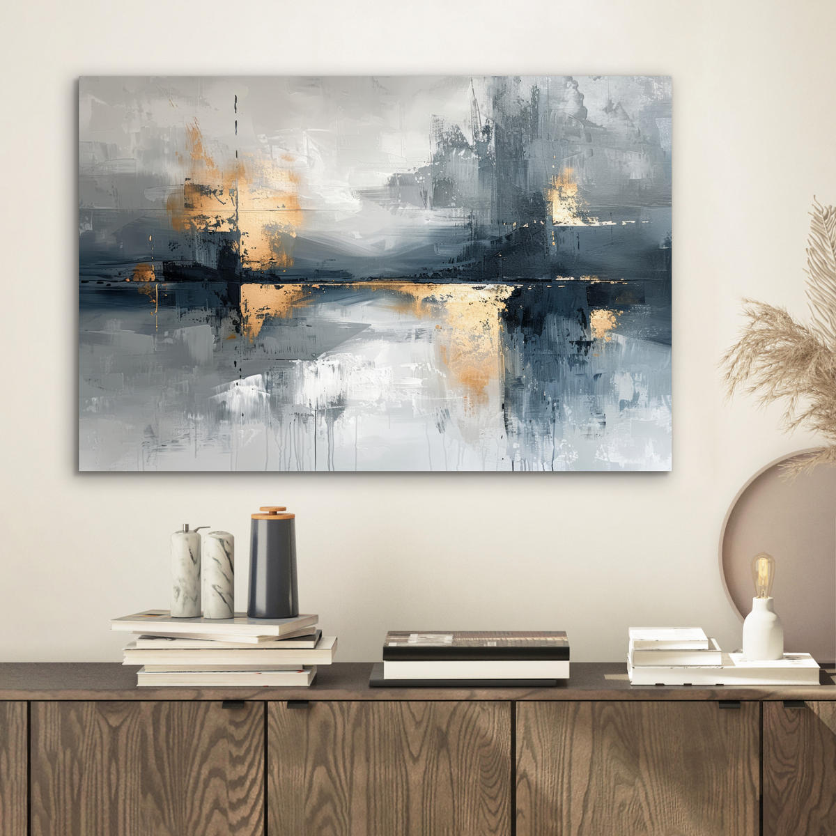 METALLBILD Kunst - Grau - Gold - Abstrakt 60x40 cm - Dunkelgrau, Metall (60/40cm) - MuchoWow