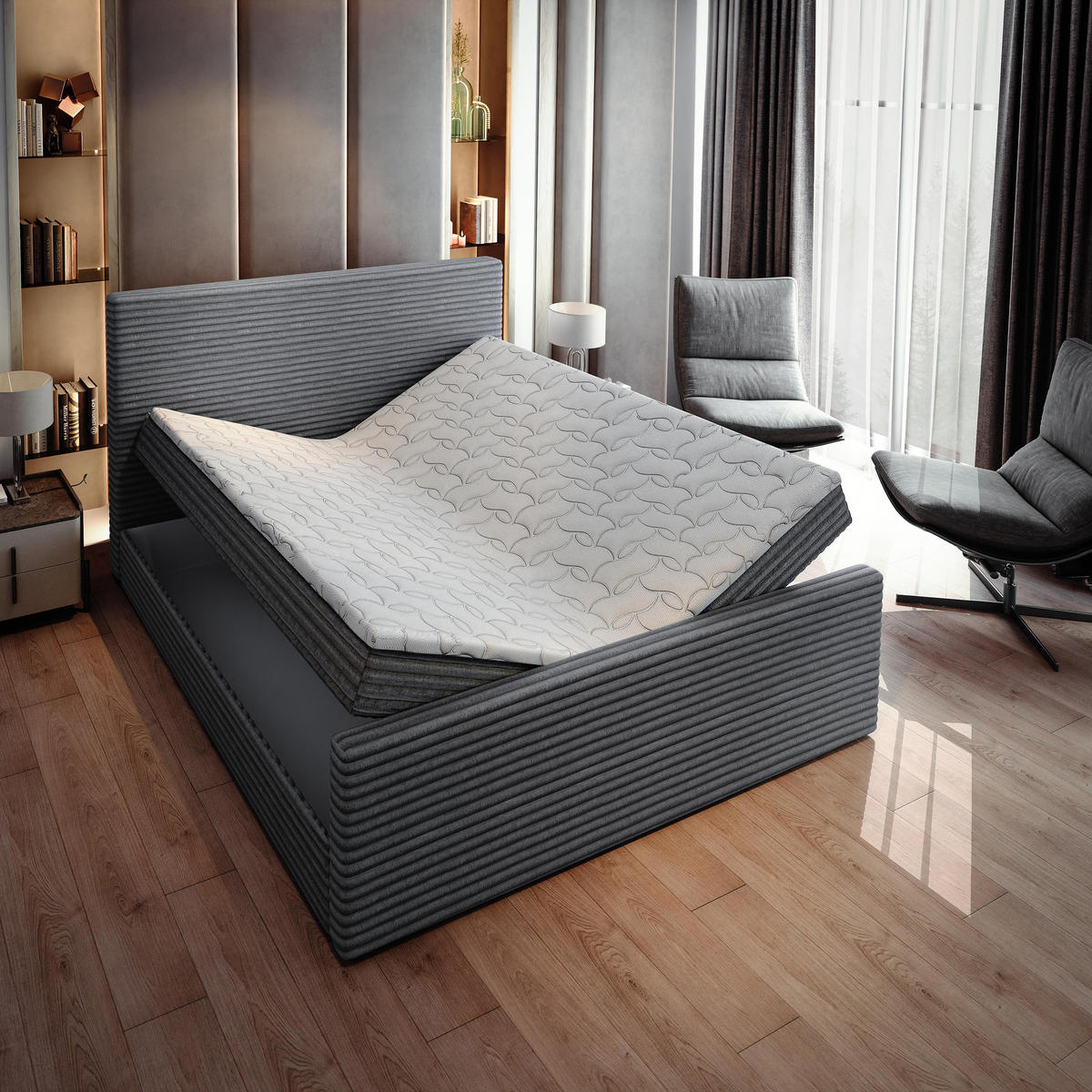 BOXBETT BRENTO 180x200 cm mit Matratze und Topper - Graphitfarben - Graphitfarben, Holz (180/200cm) - MASSENO