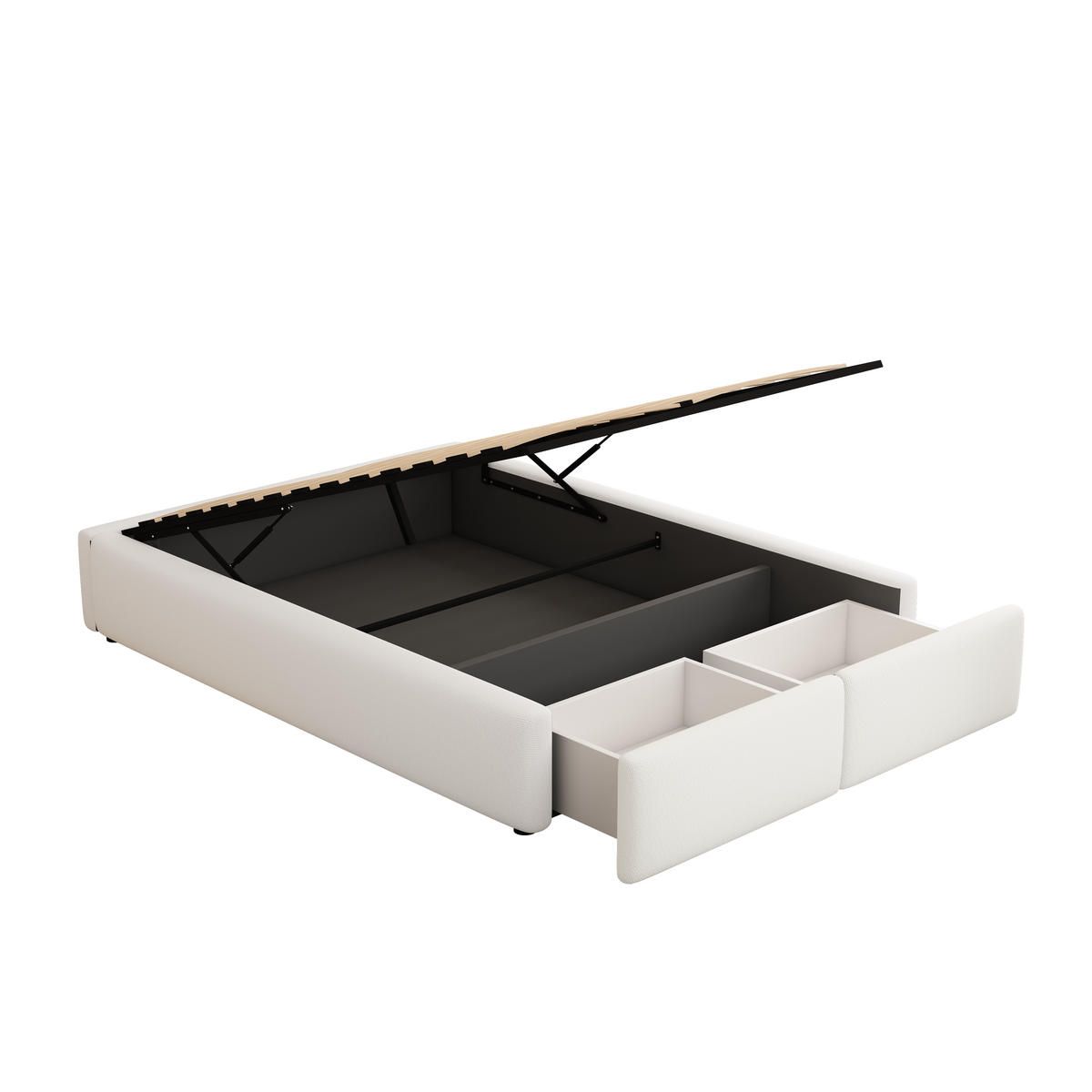 POLSTERBETT 140/200 cm Weiß mit hydraulischer Lagerung und 2 Schubladen - Weiß, Textil (140/200cm) - OKWISH