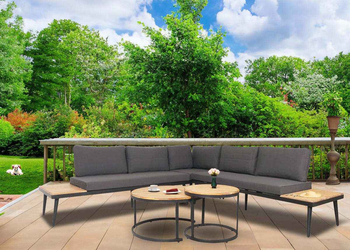 GARTEN-GARNITUR H54C Braun, Grau - Braun/Grau, Holz - MCW