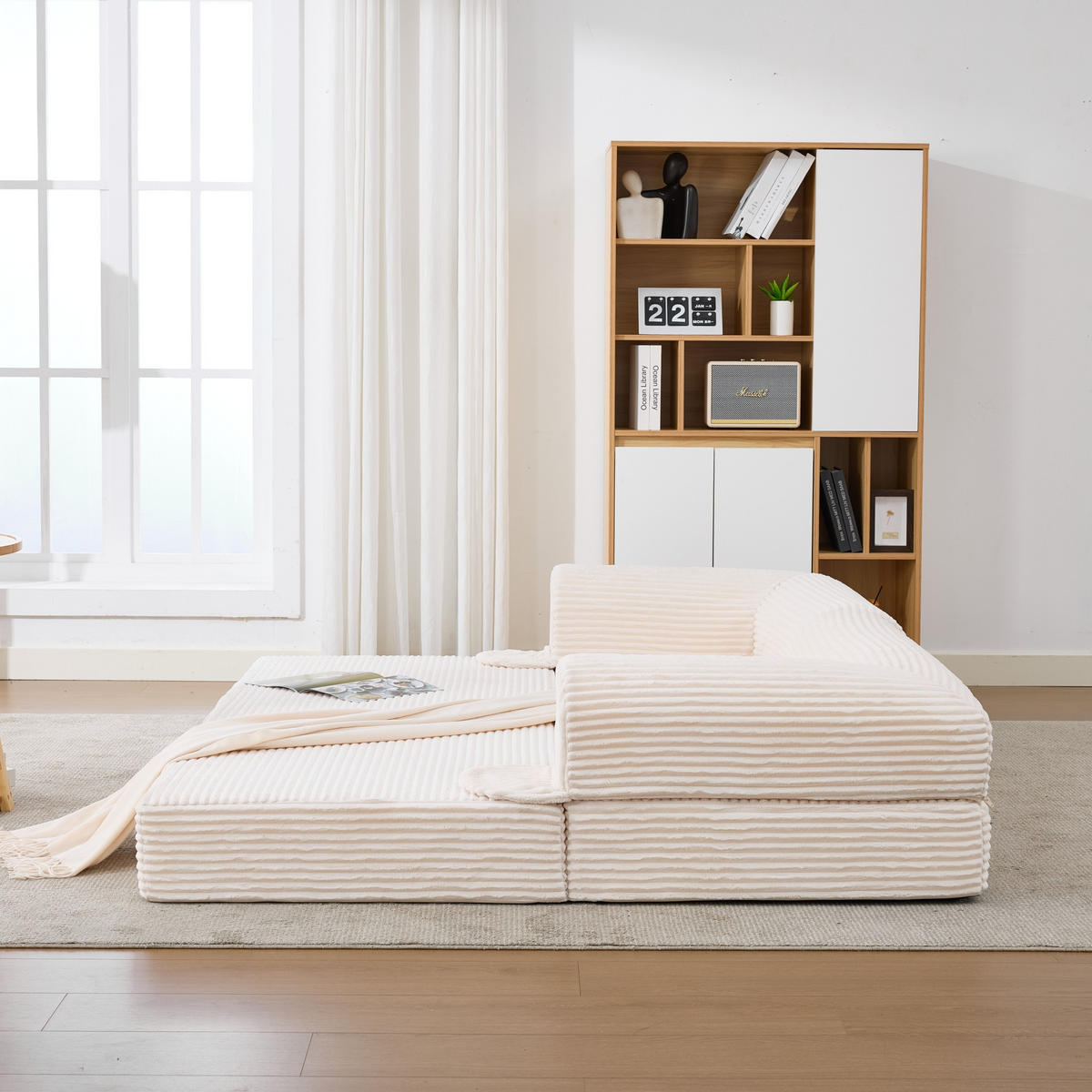 SCHLAFSOFA Cordstoff, 2-in-1 Klappsofa, 2-Sitzer, Sofabett 190×156 cm, Beige - Beige, Textil (190/65/78cm) - LVHOM