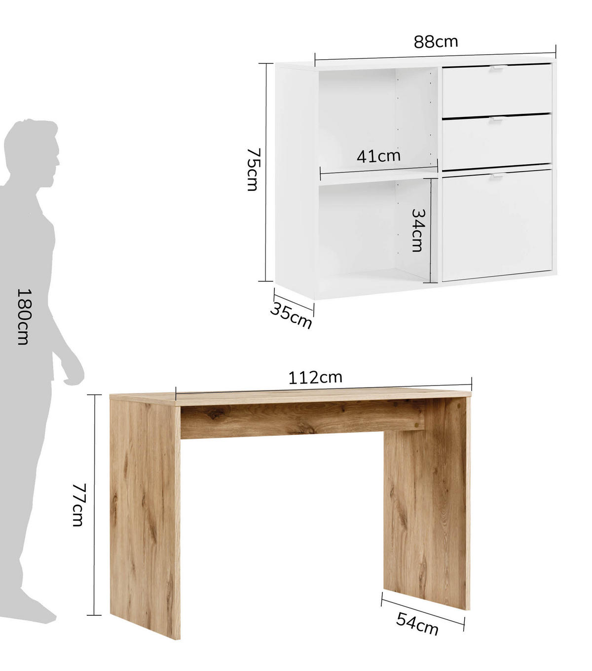 SCHREIBTISCH Der Produktive - Eichefarben/Weiß, Holzwerkstoff (54/112/77cm) - Mokebo