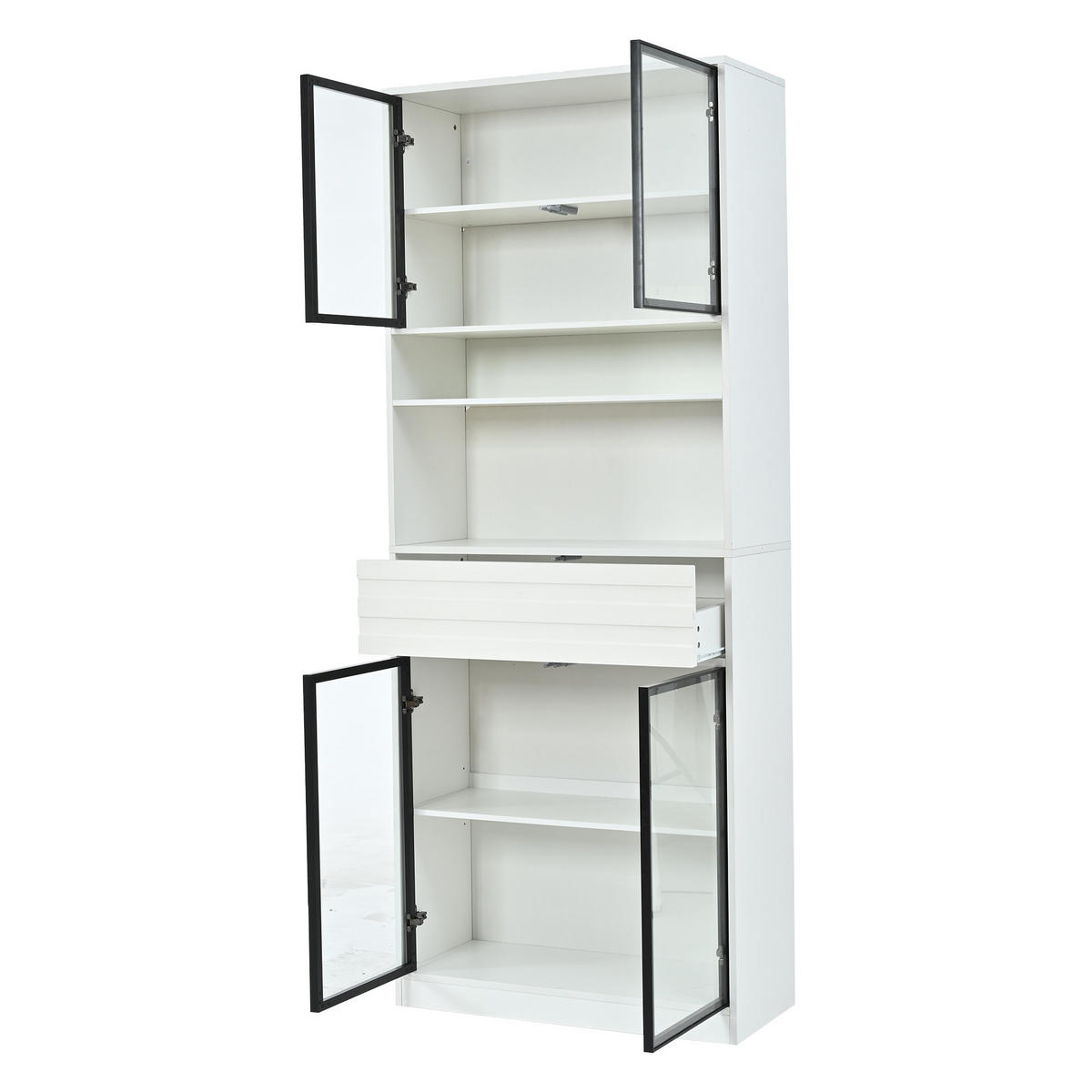 VITRINE 80x35x200 cm Weiß mit RGB LED und 4 Glastüren - Weiß, Holzwerkstoff (80/200/35cm) - FLIEKS