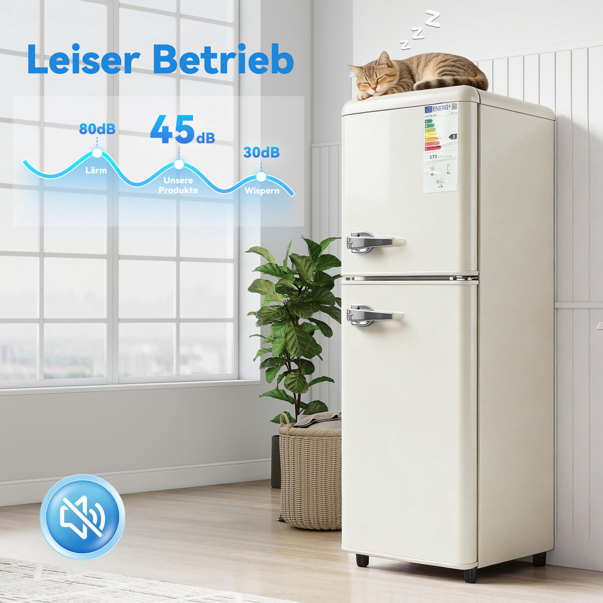 KÜHL-GEFRIER-KOMBINATION 112 l, 72 l Kühlvolumen, 40 l Gefriervolumen, Energieeffizienzklasse E, Cremeweiß - Creme, Metall (48.5/68/41cm) - FOHERE