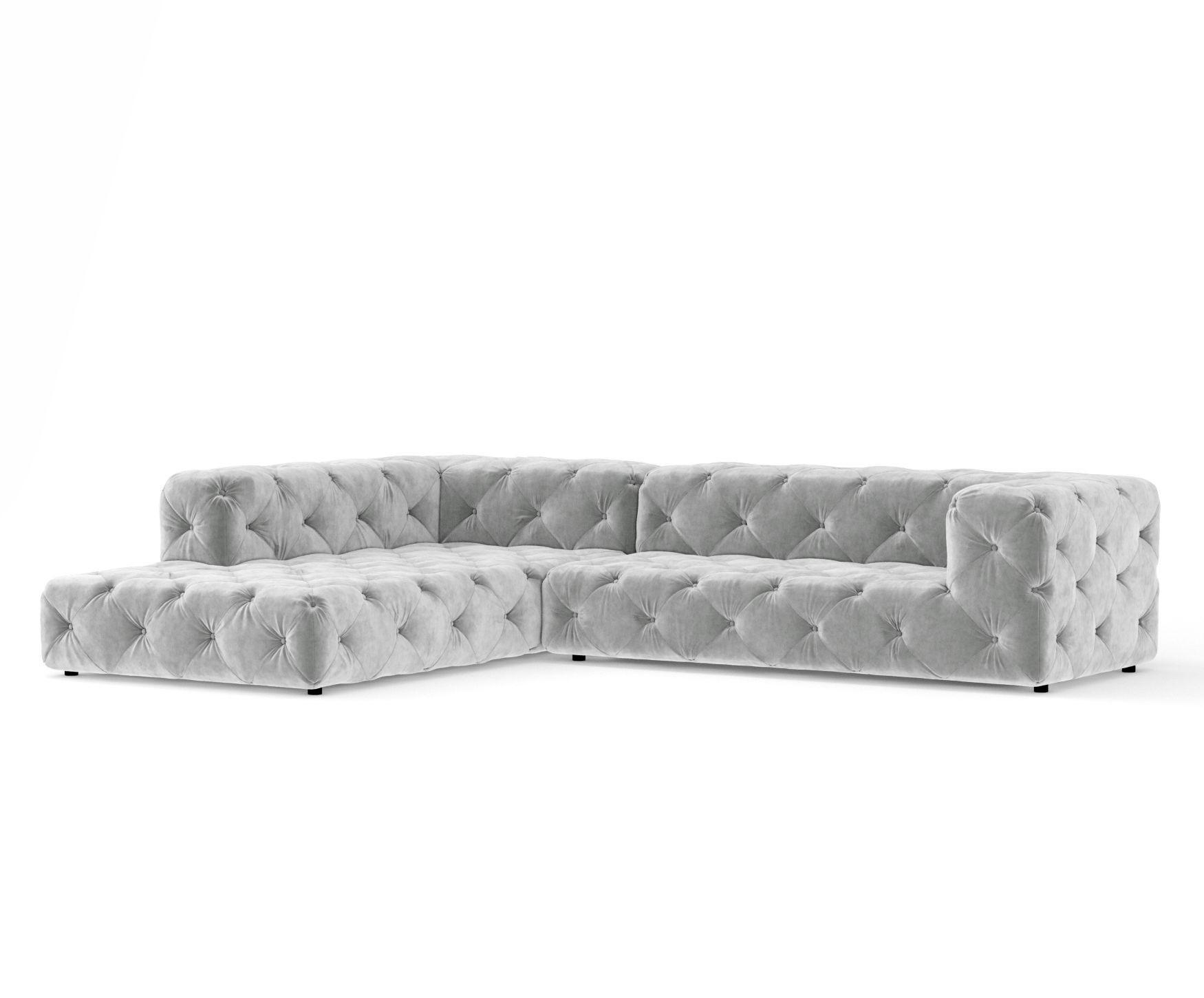 ECKSOFA Cosimo Hellgrau Samtstoff - Hellgrau/Schwarz, Holz/Holzwerkstoff (325/228cm) - Maison de Reve