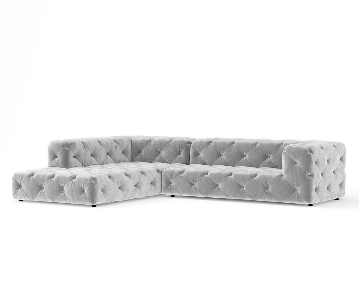 ECKSOFA Cosimo Hellgrau Samtstoff - Hellgrau/Schwarz, Holz/Holzwerkstoff (325/228cm) - Maison de Reve