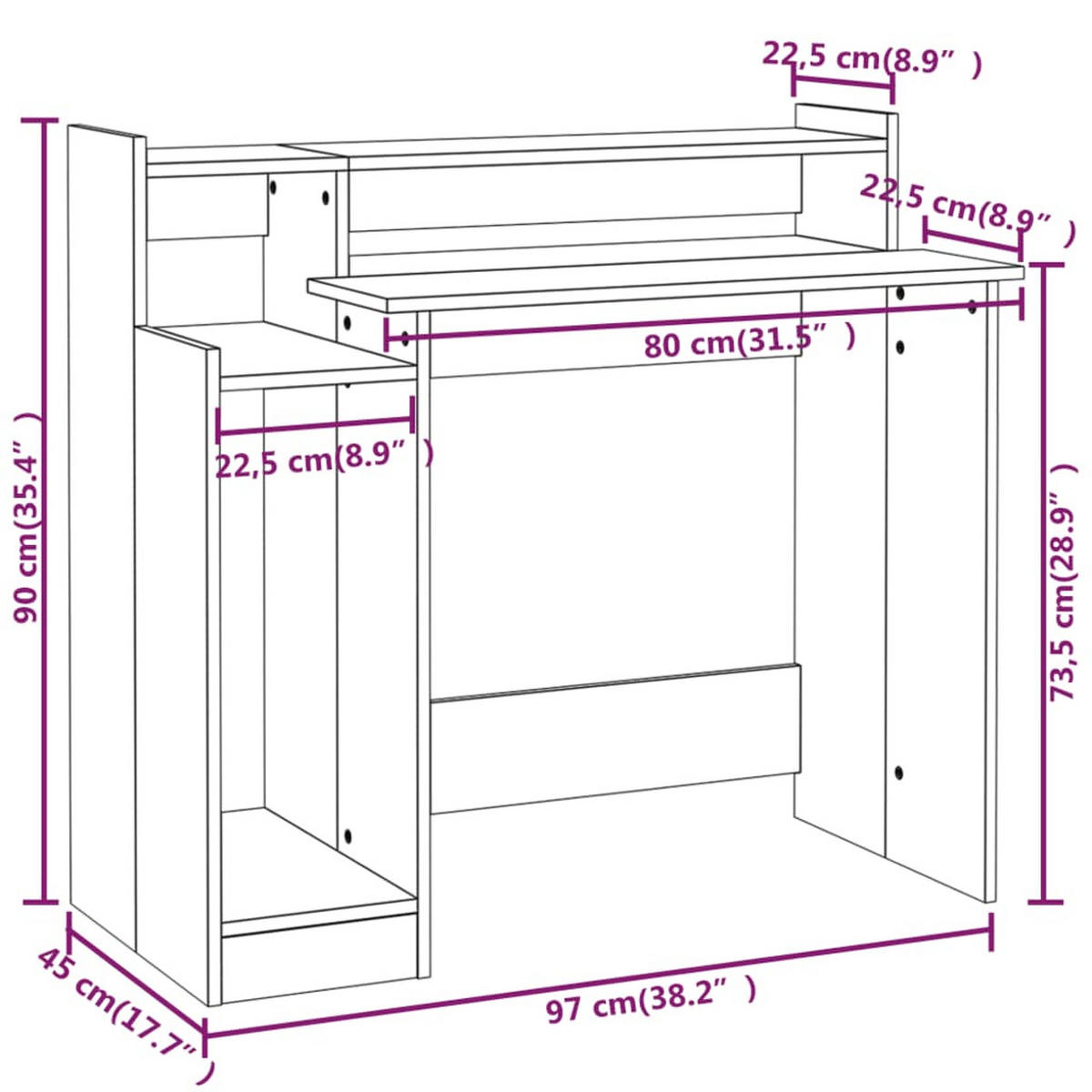 COMPUTERTISCH mit LED-Licht 97/45/90 cm aus Holzwerkstoff Sonoma-Eiche Dekor - Sonoma Eiche, Holz (45/97/90cm) - vidaXL
