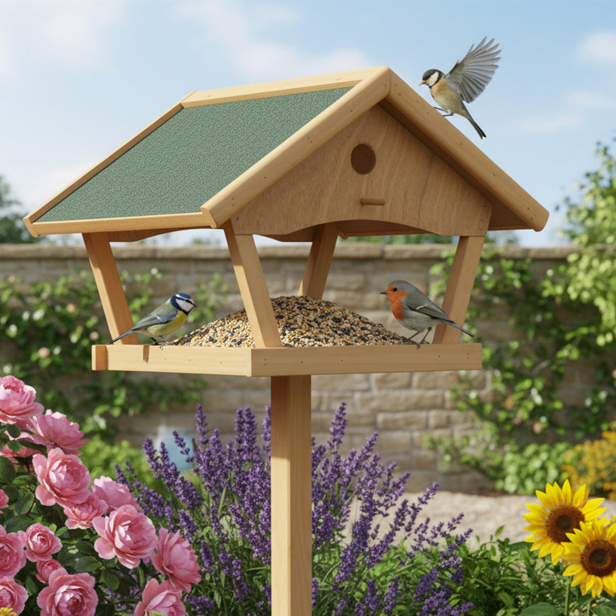 VOGELFUTTERHAUS - Orange, Holz (66/137/59cm) - Relaxdays