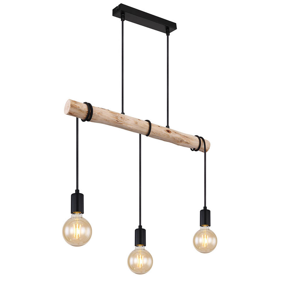 LED PENDELLEUCHTE GREGOR Metall Schwarz, höhenverstellbar - Schwarz, Holz (60/5/120cm) - Globo Lighting