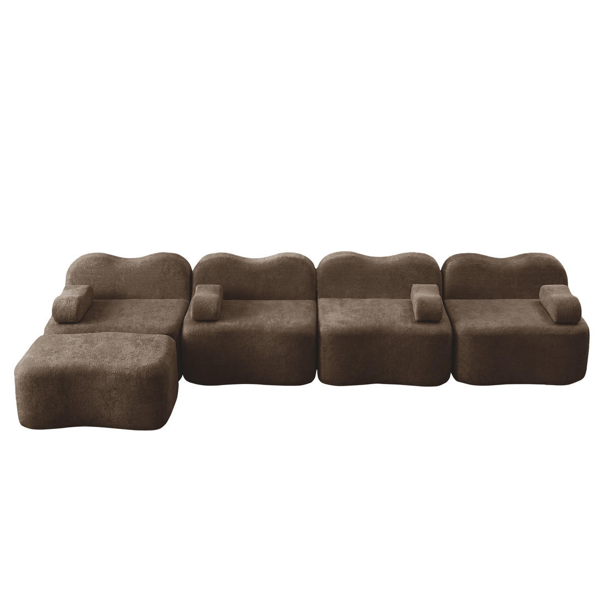 ECKSOFA 384/167/70m 4-Sitzer braun aus Samt modular mit Ottoman - Braun, Textil (167/384cm) - OKWISH
