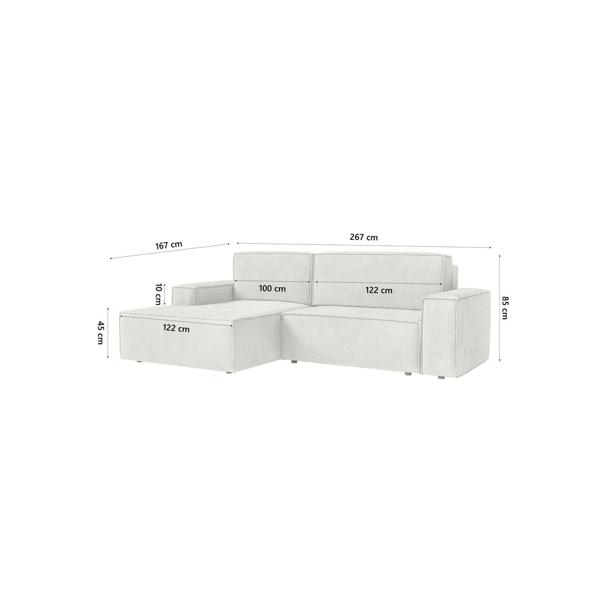 ECKSOFA Kokko mit Schlaffunktion, Cremeweiß - Creme, Textil (267/167cm) - Fedve