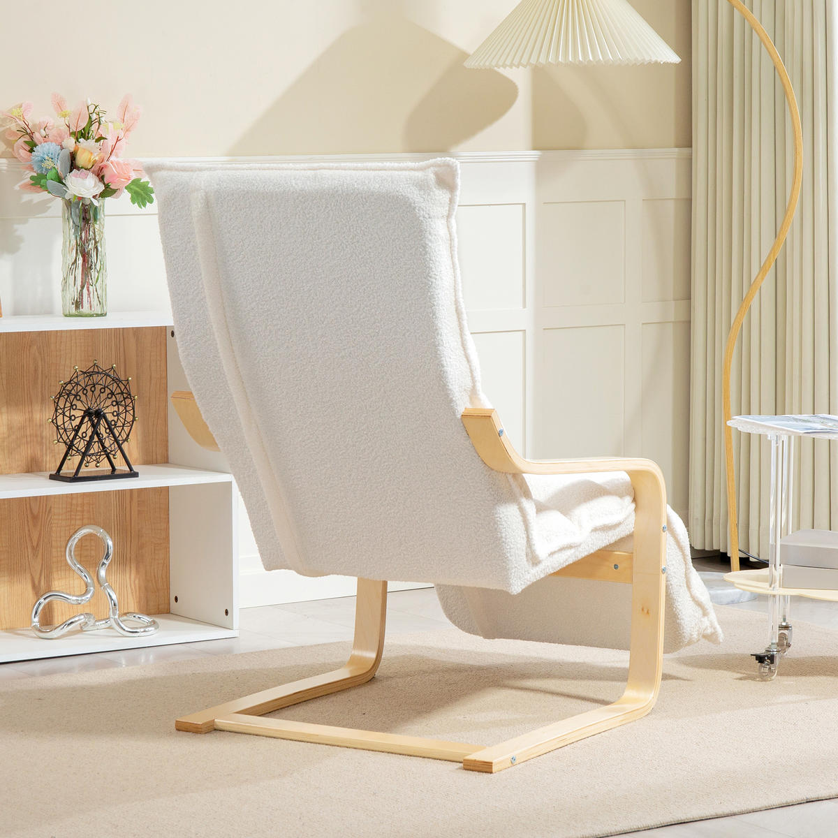LOUNGE-SESSEL DE-06888 mit Birkenholz und verstellbarer Fußstütze Weiß - Weiß, Holz/Textil (67/105/114cm) - ComfortXL
