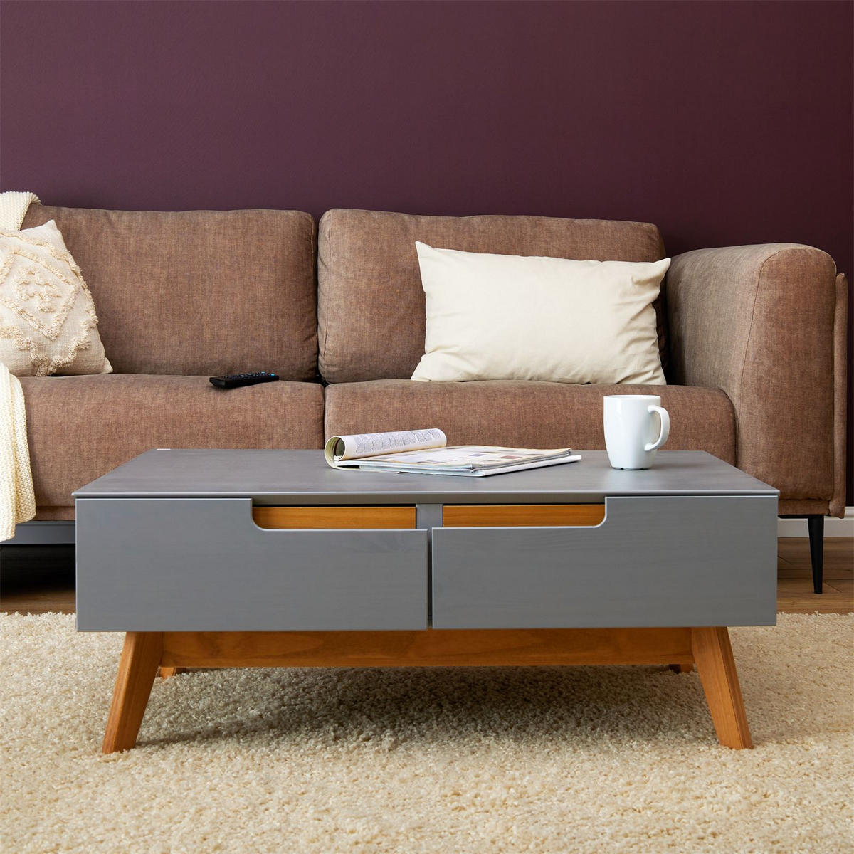 COUCHTISCH TIBOR grau - Grau, Holz (60/90/36cm) - IDIMEX