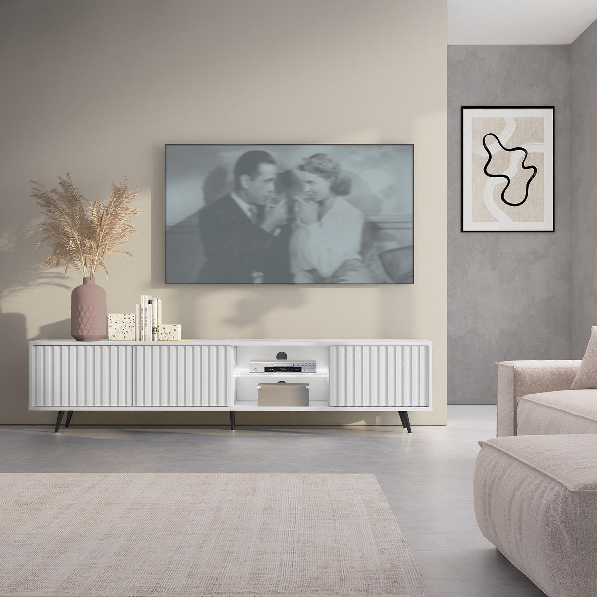 TV-SCHRANK Bello Weiß Schwarz 175 cm - Weiß, Holzwerkstoff (175/43.5/31.3cm) - Selsey