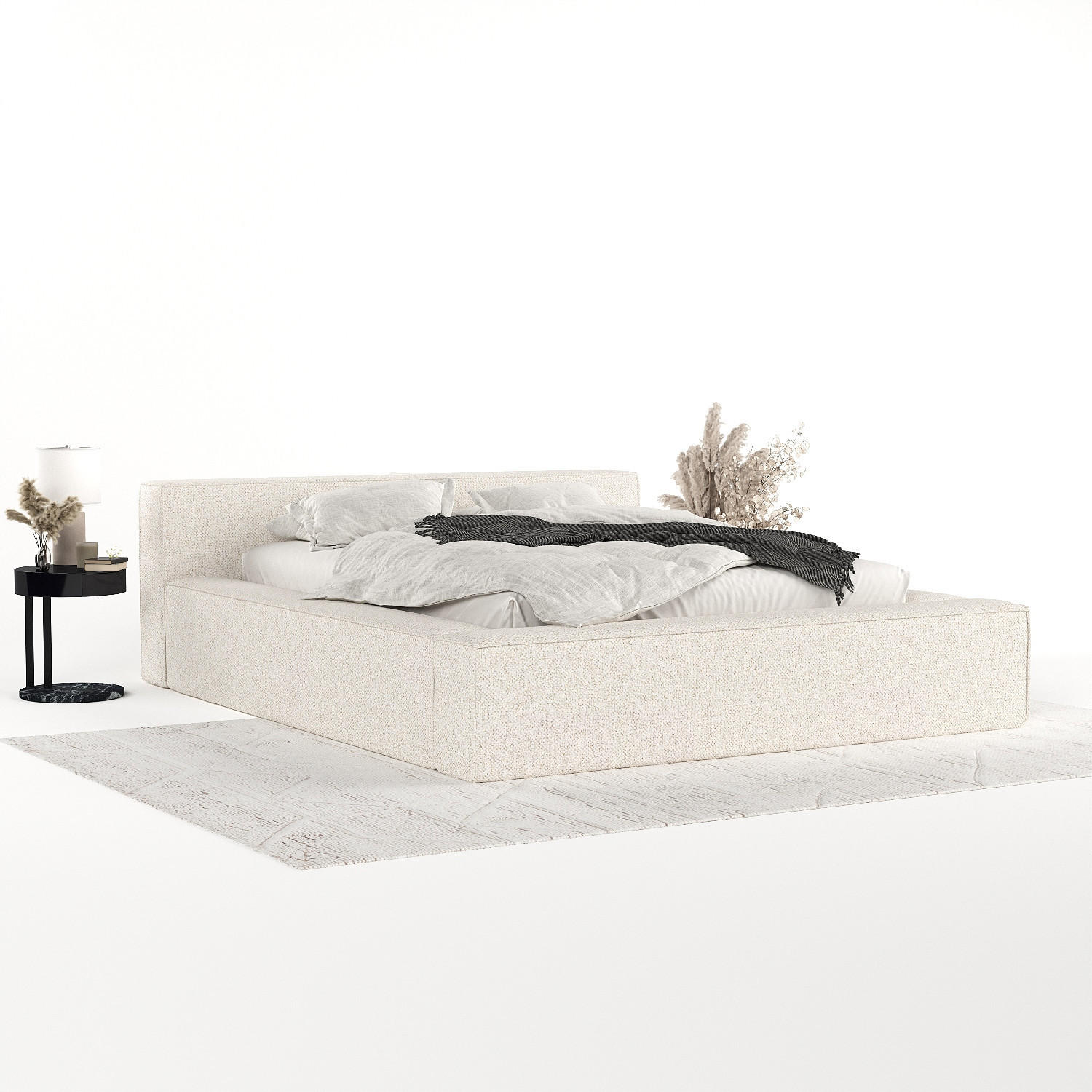 POLSTERBETT Casto mit Stauraum 140/200 cm Creme im Blur Stoff - Creme/Schwarz, Holz/Holzwerkstoff (140/200cm) - AltaBeds