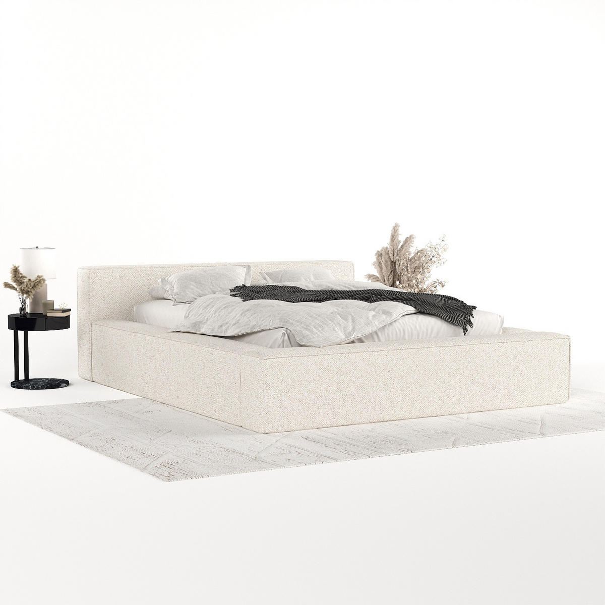 POLSTERBETT Casto mit Stauraum 180/200 cm Creme im Blur Stoff - Creme/Schwarz, Holz/Holzwerkstoff (180/200cm) - AltaBeds