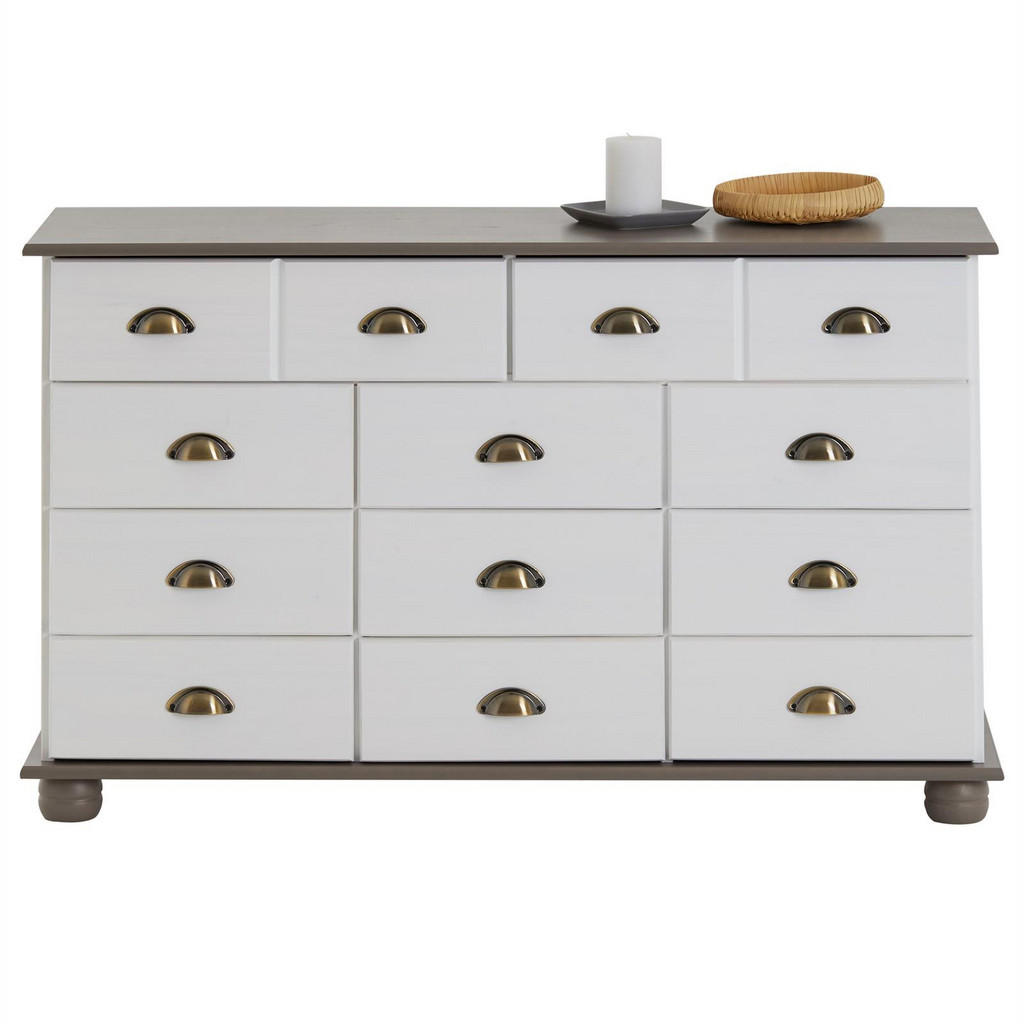 Thumbnail - Idimex Apothekerkommode, Weiß, Taupe, Holz, Kiefer, Vintage, 117x73x35 cm, FSC Mix, Wohnzimmer, Kommoden & Sideboards, K...