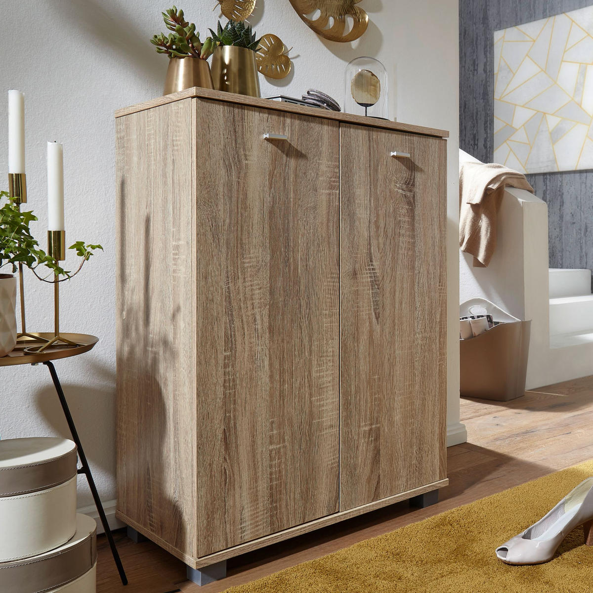 SCHUHSCHRANK Holz mit 2 Türen und 3 Einlegeböden, Beige 60x35x90 cm - Beige/Grau, Holz/Kunststoff (60/90/35cm) - KADIMA DESIGN