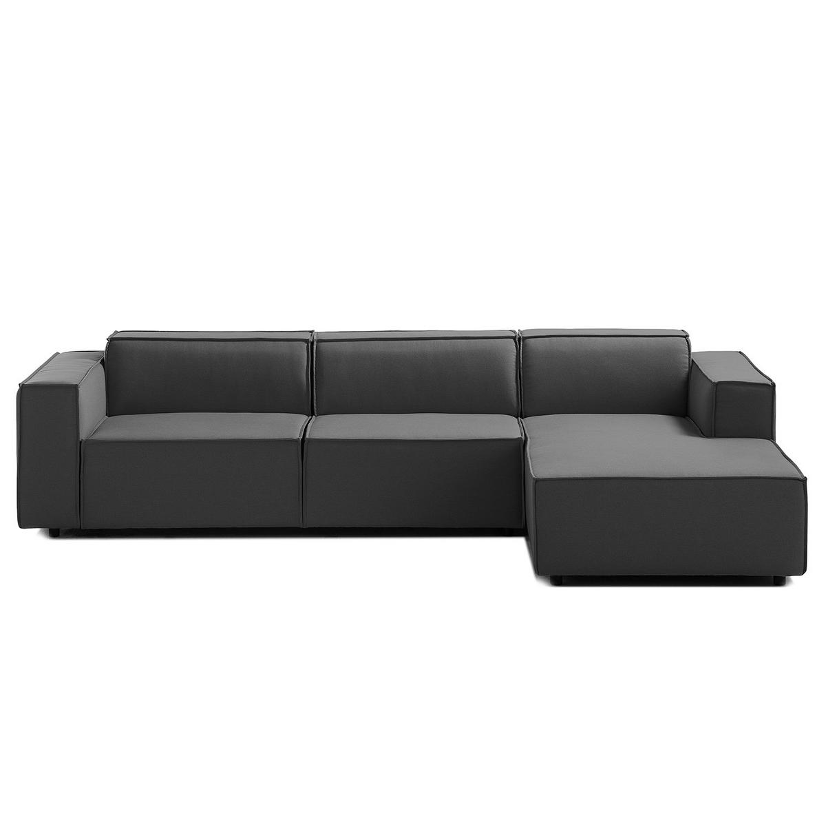 ECKSOFA mit Longchair - Anthrazit/Schwarz, Kunststoff/Textil (294/177cm) - home24