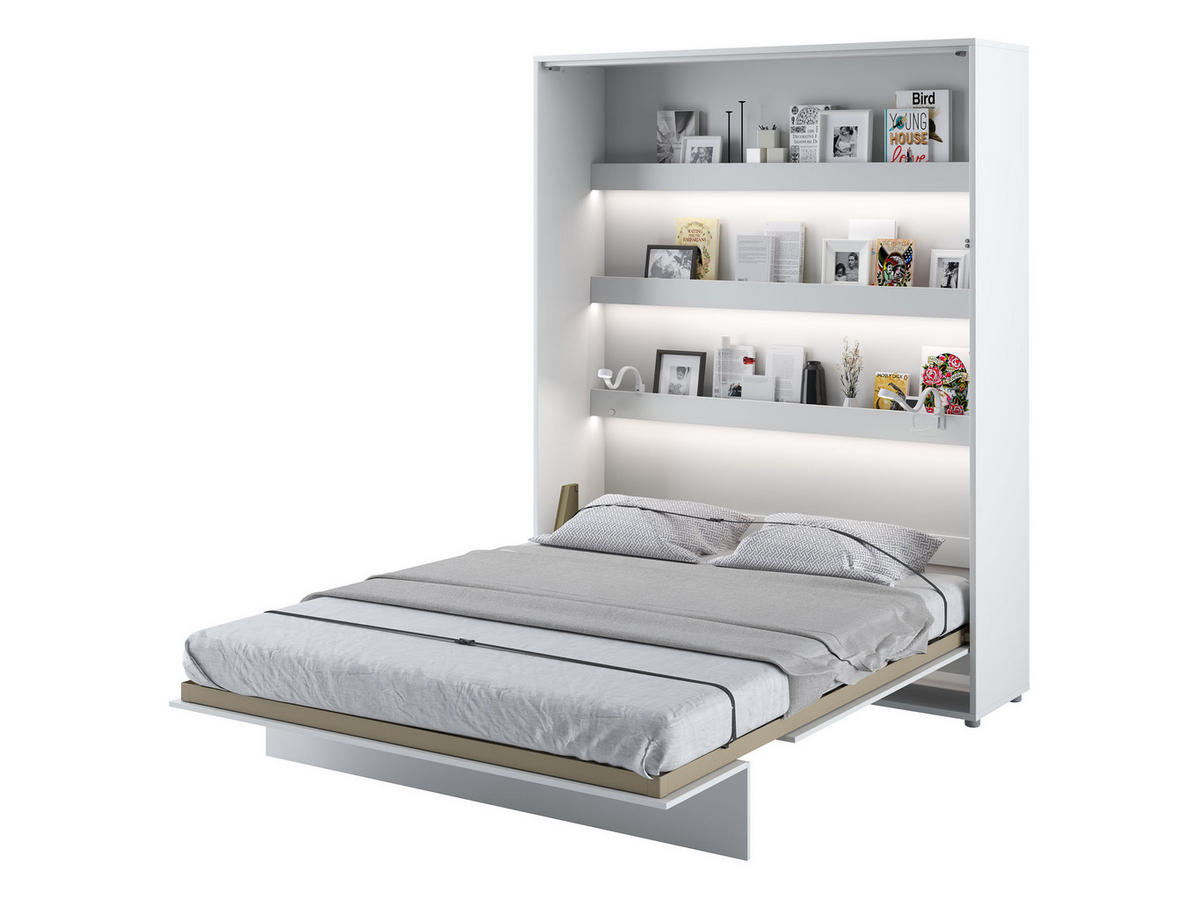 SCHRANKBETT Bed-Concept BC-12 160x200 mit zwei LED-Lampe - Weiß/Grau, Holz/Holzwerkstoff (160/200cm) - MIRJAN24