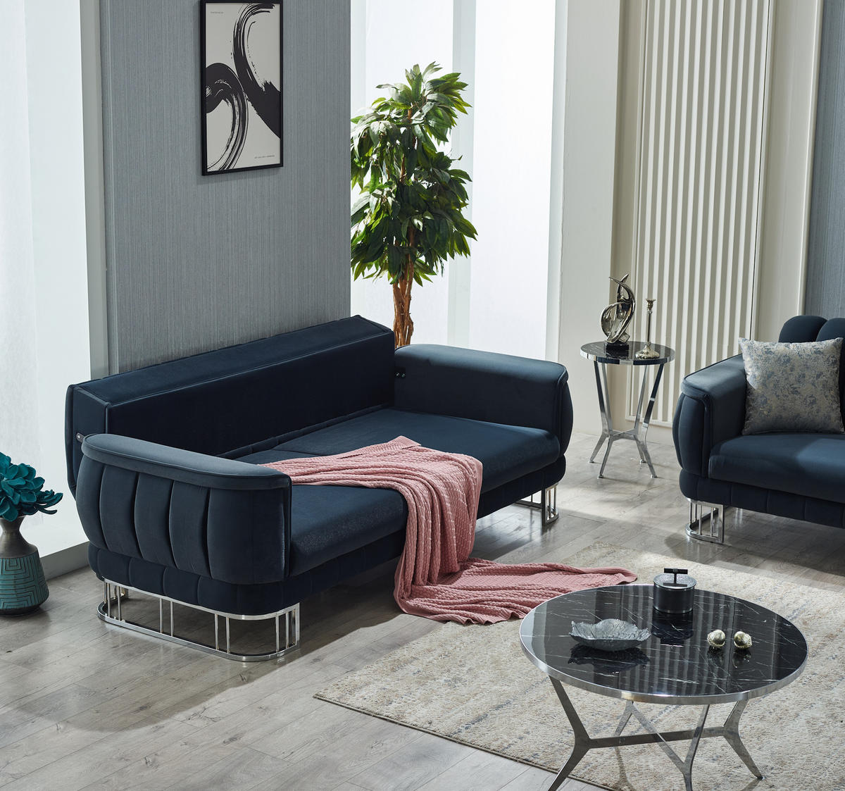 SITZGARNITUR Apollon Anthrazit Stellvariante:3+1+1 - Anthrazit, Holz/Textil (230/85/95cm) - Villa Möbel