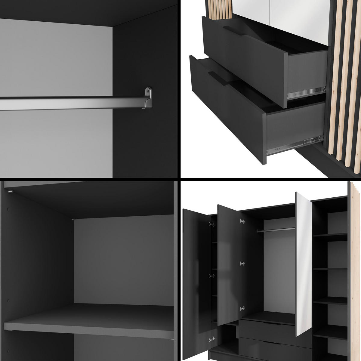 KLEIDERSCHRANK NELIA - 200 cm - Graphitfarben/Eiche Artisan, Holzwerkstoff (200/200/51cm) - ALTDECOR