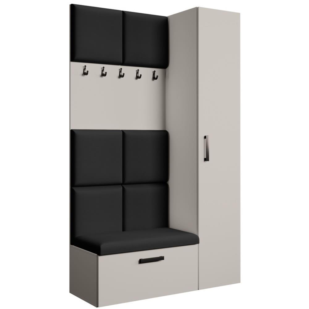 GARDEROBE Margaret I+IV 121/203/43 mit gepolsterten Paneelen - Kaschmir/Schwarz, Holzwerkstoff/Kunststoff (121/203/43cm) - Beautysofa