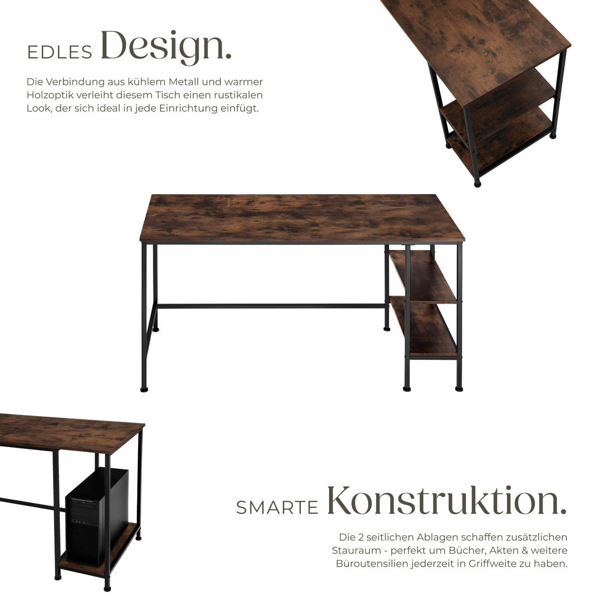 SCHREIBTISCH Donegal,140 x 60 x 76,5 cm,Industrial Holz dunkel, rustikal - Rostfarben, Holz (140/60/76.5cm) - tectake