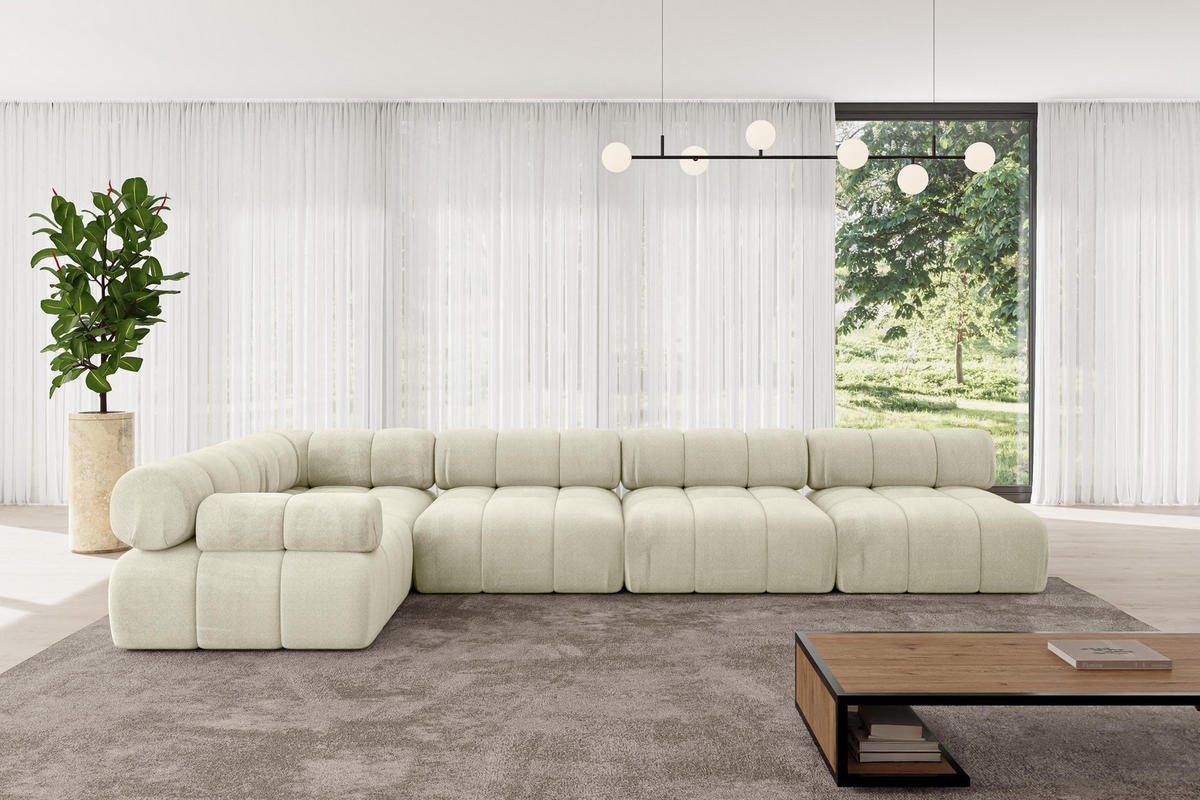 ECKSOFA modulares Sofa Mende-L3 - 380x190x70 cm Beige Velours - Beige, Holzwerkstoff/Textil (380/190cm) - ALTDECOR