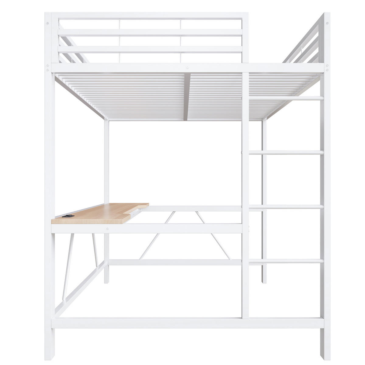 HOCHBETT 140/200 cm in Weiß mit Schreibtisch, LED und USB - Weiß, Holzwerkstoff/Metall (140/200cm) - WISHDOR