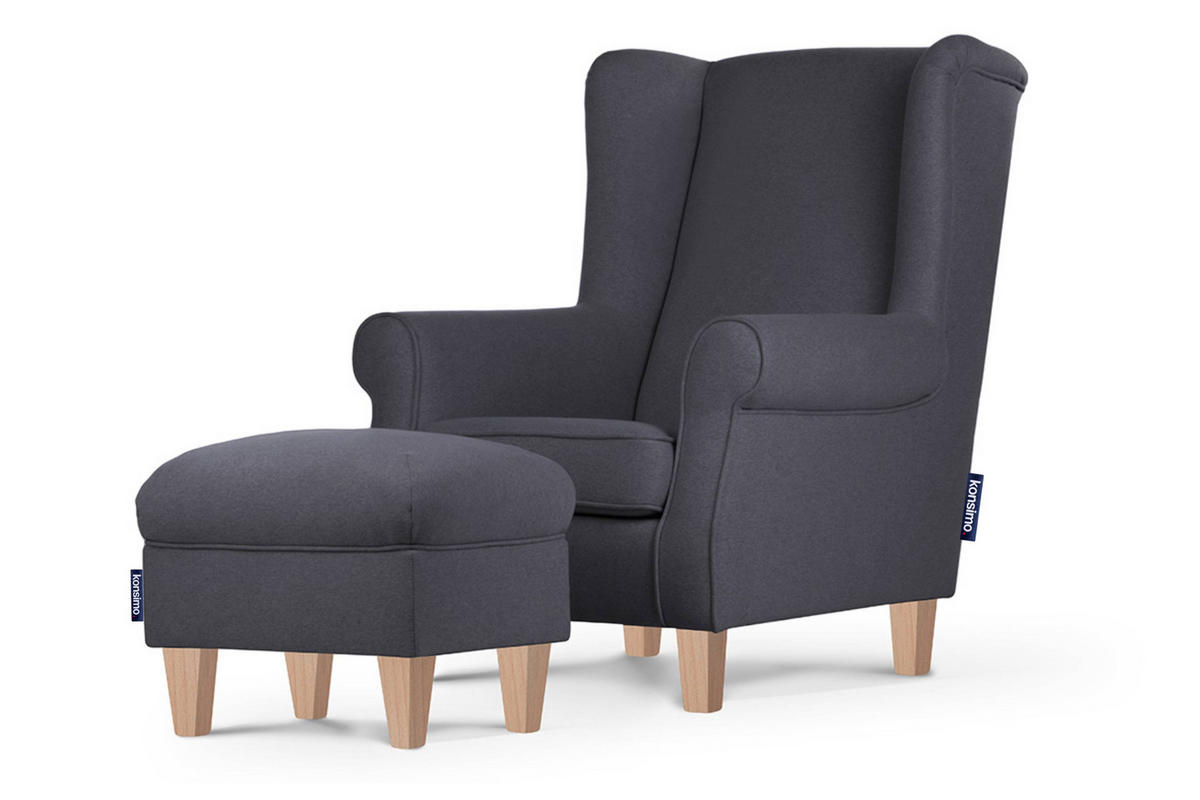 SITZHOCKER MILES Pouffe - Buchefarben/Grau, Holzwerkstoff/Textil (55/42/40cm) - KONSIMO®