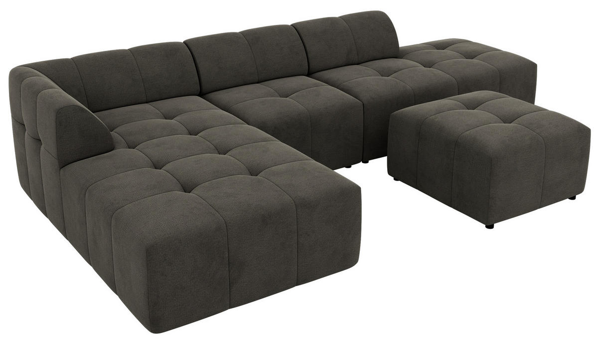 ECKSOFA GRIDA 4M L Dunkelgrau Velvet - Links - Dunkelgrau/Schwarz, Kunststoff/Textil (335/176cm) - MKS