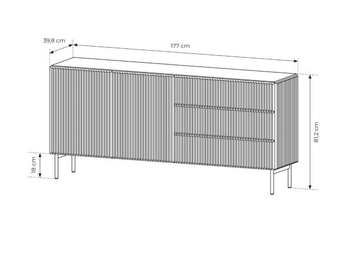 SIDEBOARD Tutti Schwarz, zweitürige mit Schubladen - Schwarz, Holzwerkstoff/Metall (177/81/40cm) - Bettso