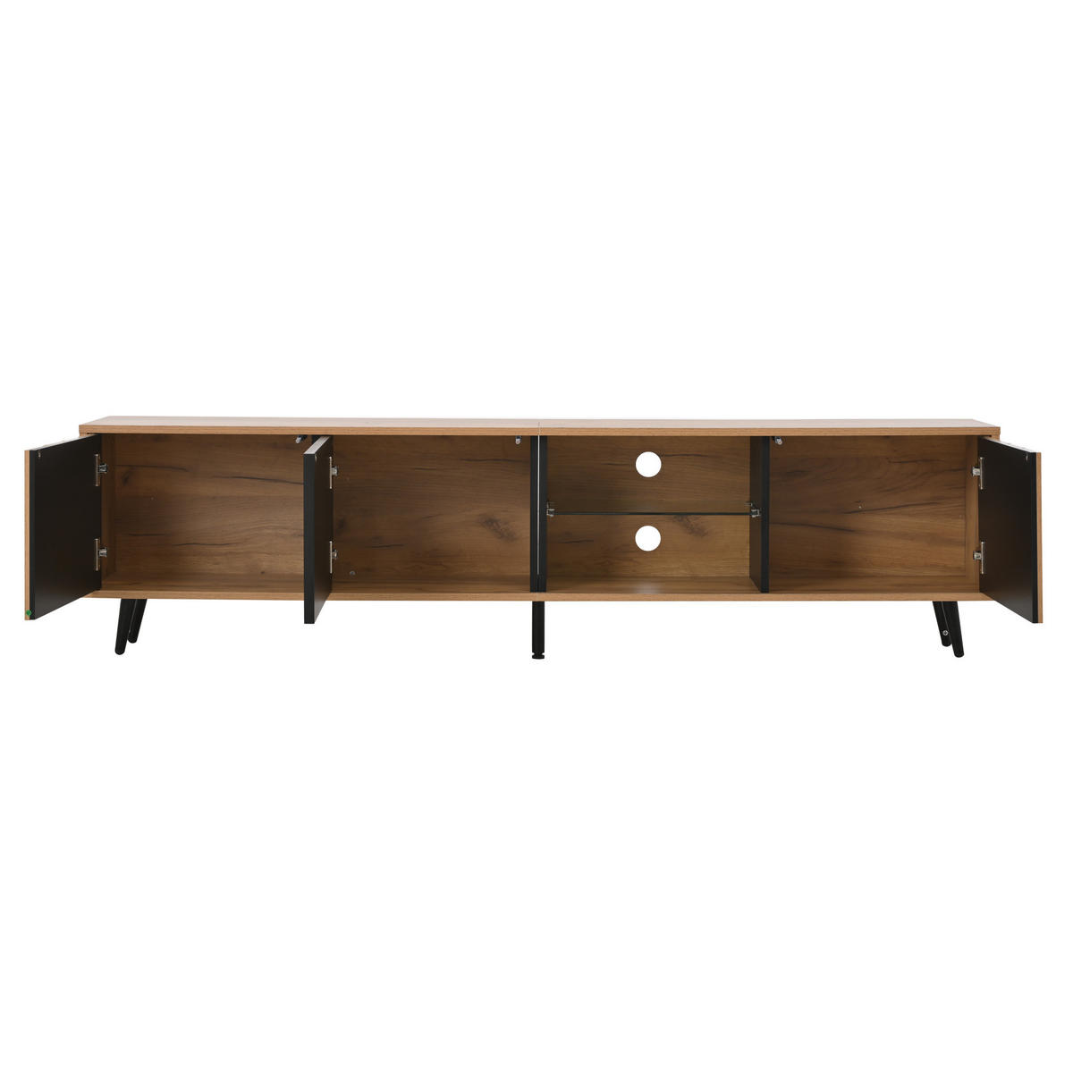 TV-LOWBOARD 175/31,5/45 cm mit 3 Türen und Glasfach, für TV bis 75 Zoll, Holzfarben/Schwarz - Hellbraun, Holzwerkstoff (175/45/31.5cm) - Redom