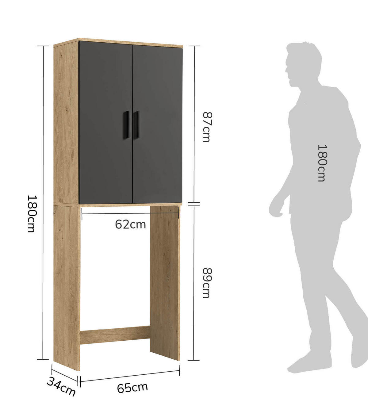 WASCHMASCHINENSCHRANK Der Saubermann - Anthrazit, Holzwerkstoff (65/180/34cm) - Mokebo