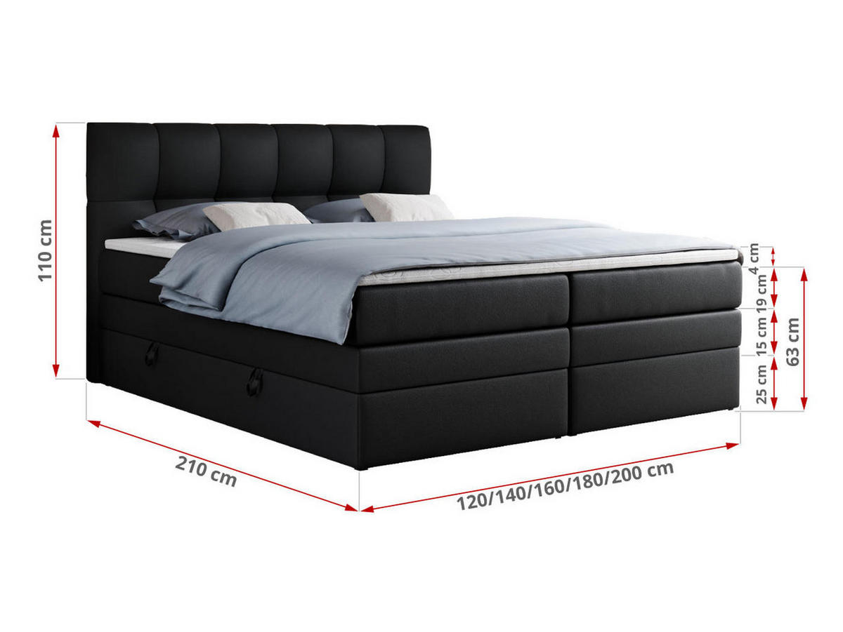 BOXSPRINGBETT ALVIN KING 120/200 Schwarz Kunstleder - H3 - Schwarz, Holz/Textil (120/200cm) - MKS