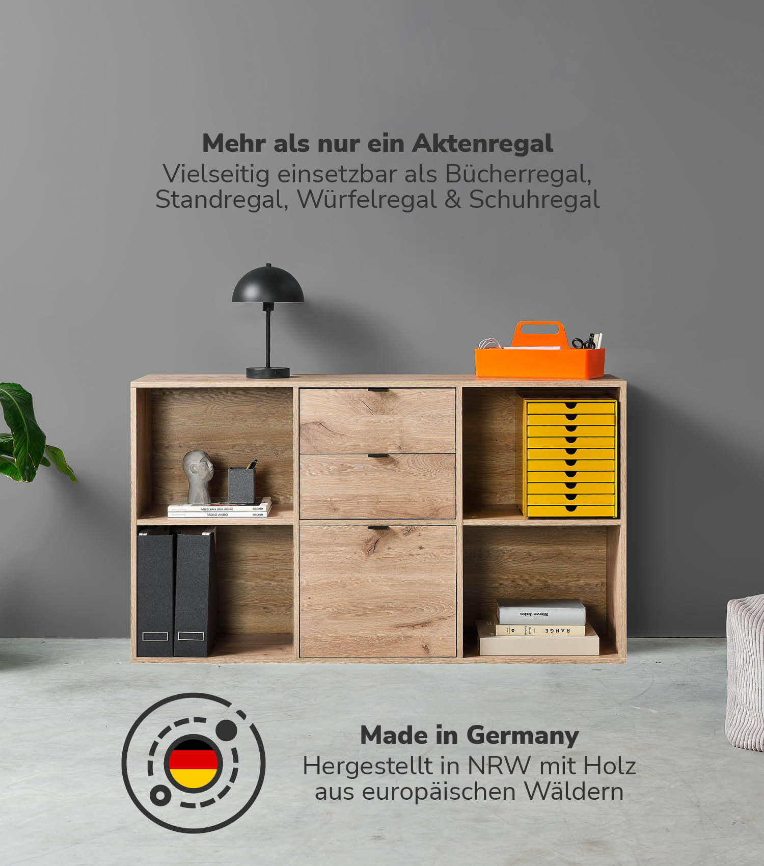 AKTENREGAL Der Verstauer - Eichefarben, Holzwerkstoff (132/75/35cm) - Mokebo