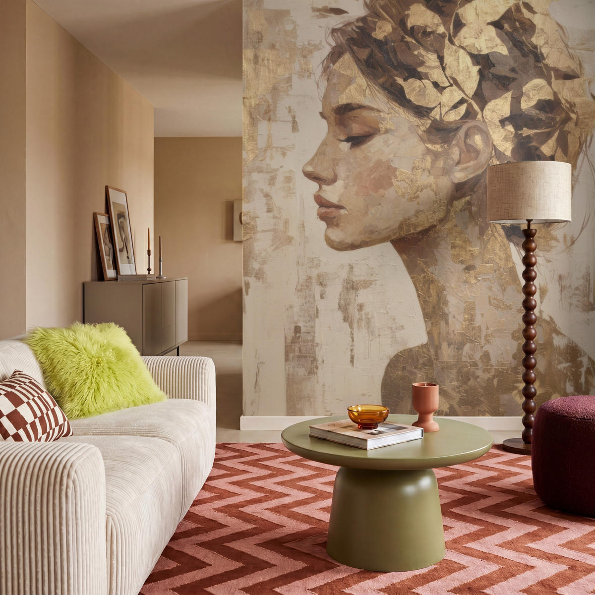 TAPETE - Frau - Gold - Abstrakt - Textur - 160x200 cm - Goldfarben, Papier (160/200cm) - OnlyWow