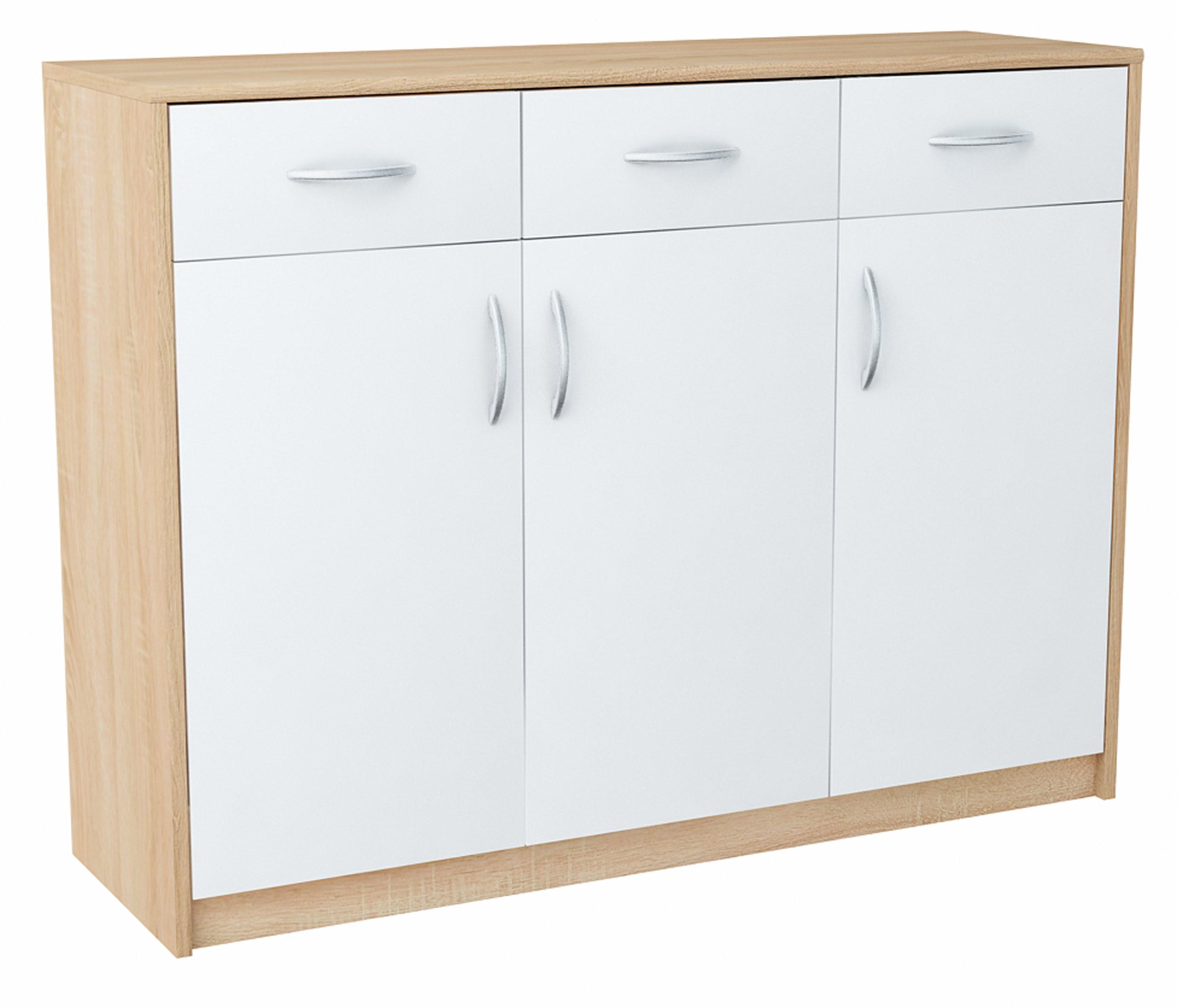 KOMMODE 3D3S Sonoma Eiche-Weiß 110/35/85 cm Sideboard - Weiß/Sonoma Eiche, Holzwerkstoff (110/85/35cm) - Matkam Möbel