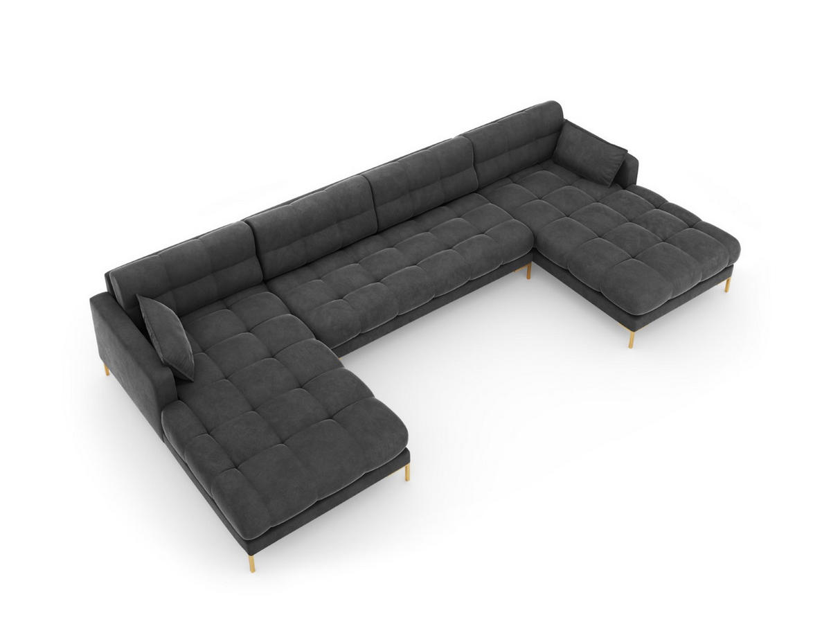 PANORAMASOFA Mamaia aus Samt dunkelgrau 6 Sitzplätze - Dunkelgrau, Textil (185/75/383cm) - Micadoni