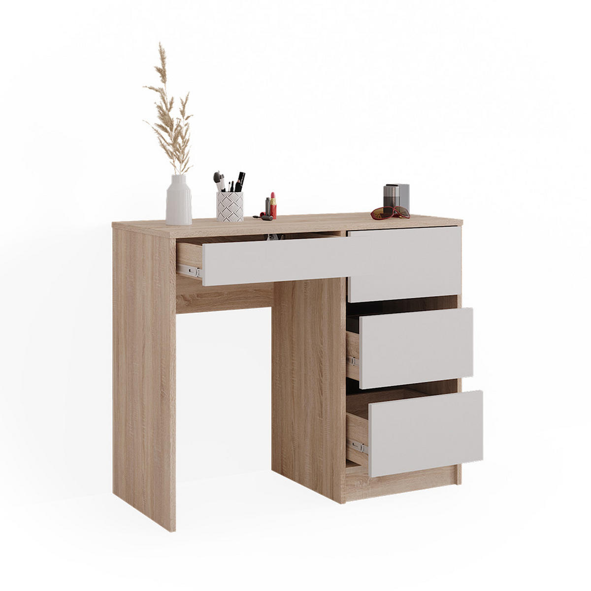 SCHREIBTISCH Sherry Sonoma 90 cm mit 4 Schubladen - Weiß/Sonoma Eiche, Holzwerkstoff (40/90/75cm) - Vicco