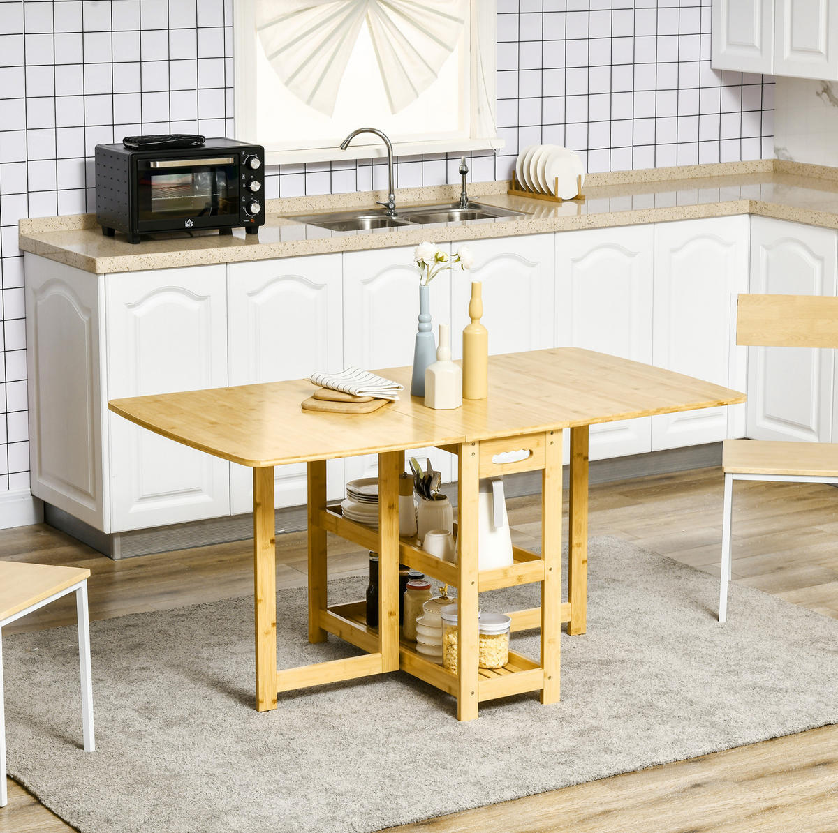 KLAPPTISCH 149,5/80/73,5 cm, seitlich ausklappbar mit Ablagefächern - Braun, Holz (149.5/80/73.5cm) - BEAOK