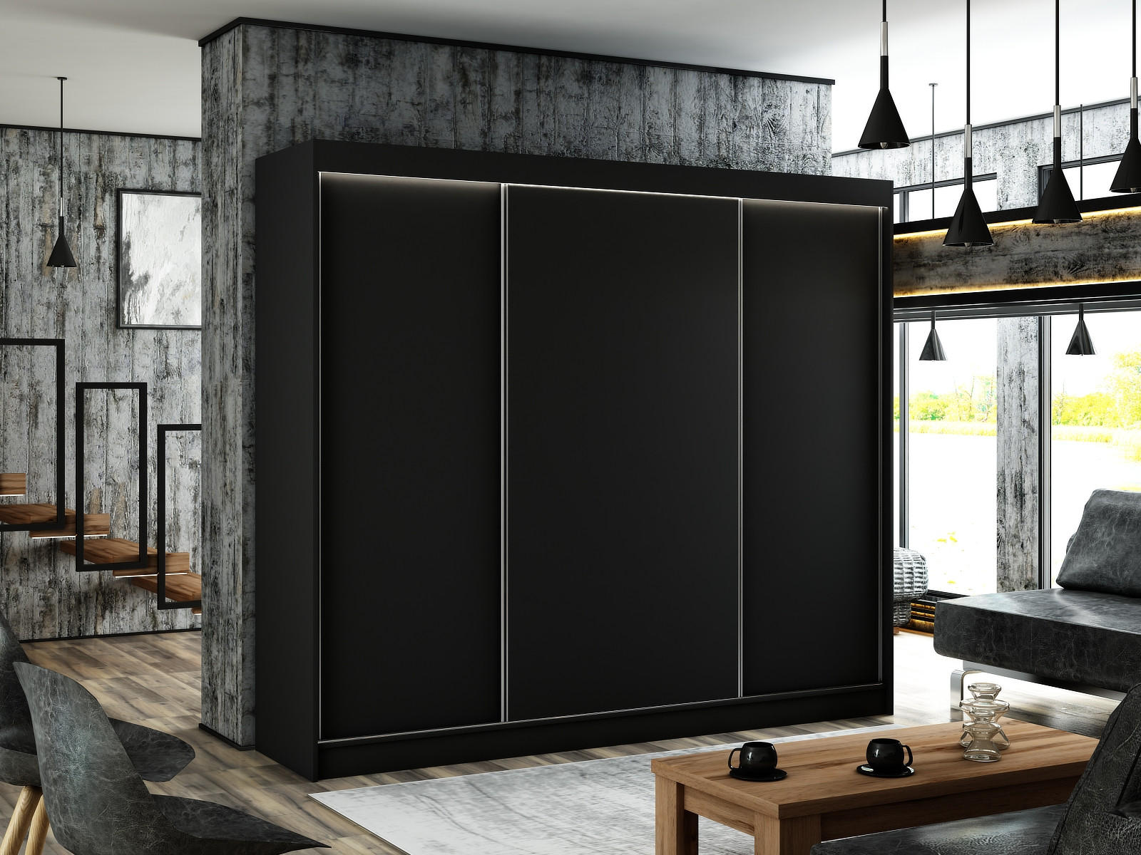 KLEIDERSCHRANK BEROG - 250 cm - Schwarz - Schwarz, Holzwerkstoff (250/215/61cm) - ALTDECOR
