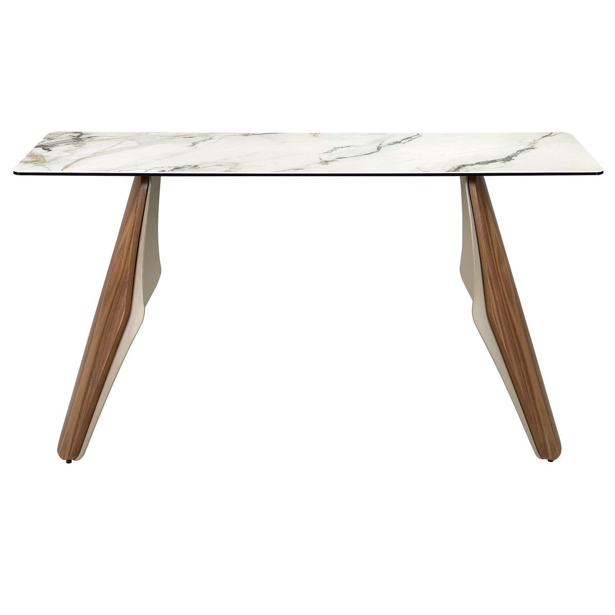 KONSOLENTISCH Rechteckige aus Feinsteinzeug, metallisiertem Sandstahl und Nussbaumholz 150/50/80 cm - Sandfarben/Nussbaumfarben, Keramik/Stein (50/150/80cm) - ANGEL CERDA