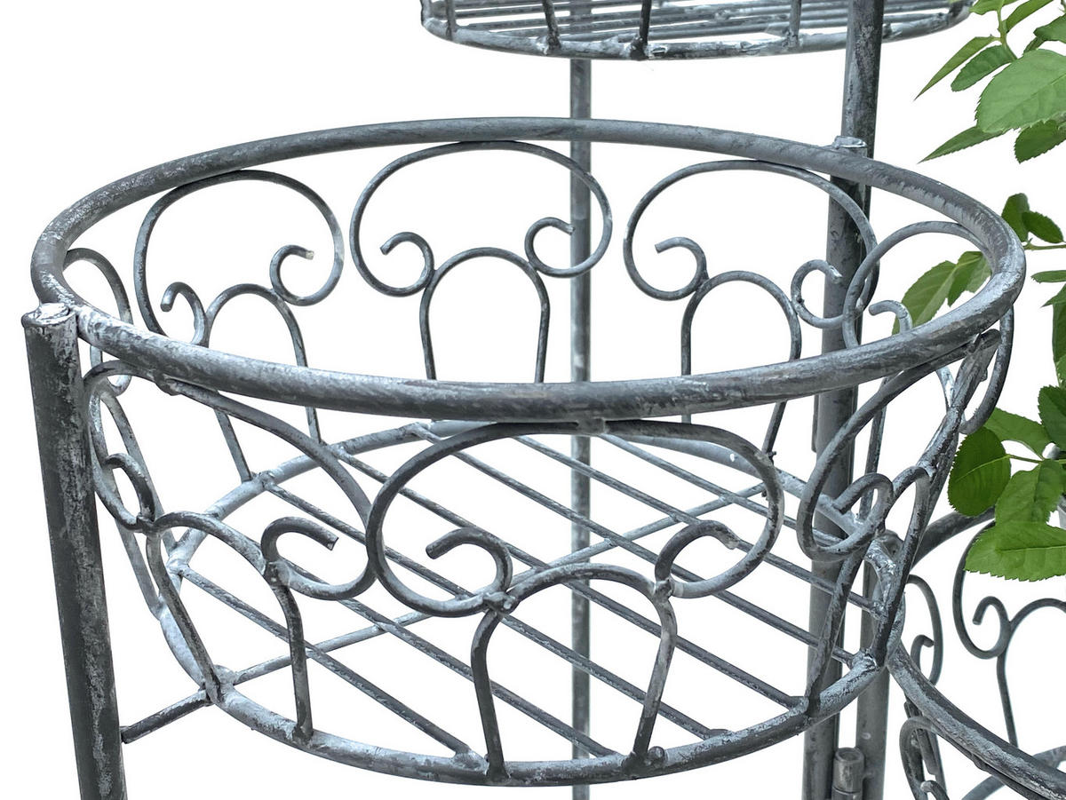 BLUMENTREPPE rund 3 Körbe Metall Grau antik 45/75 cm - Grau, Metall (23/75/23cm) - DanDiBo