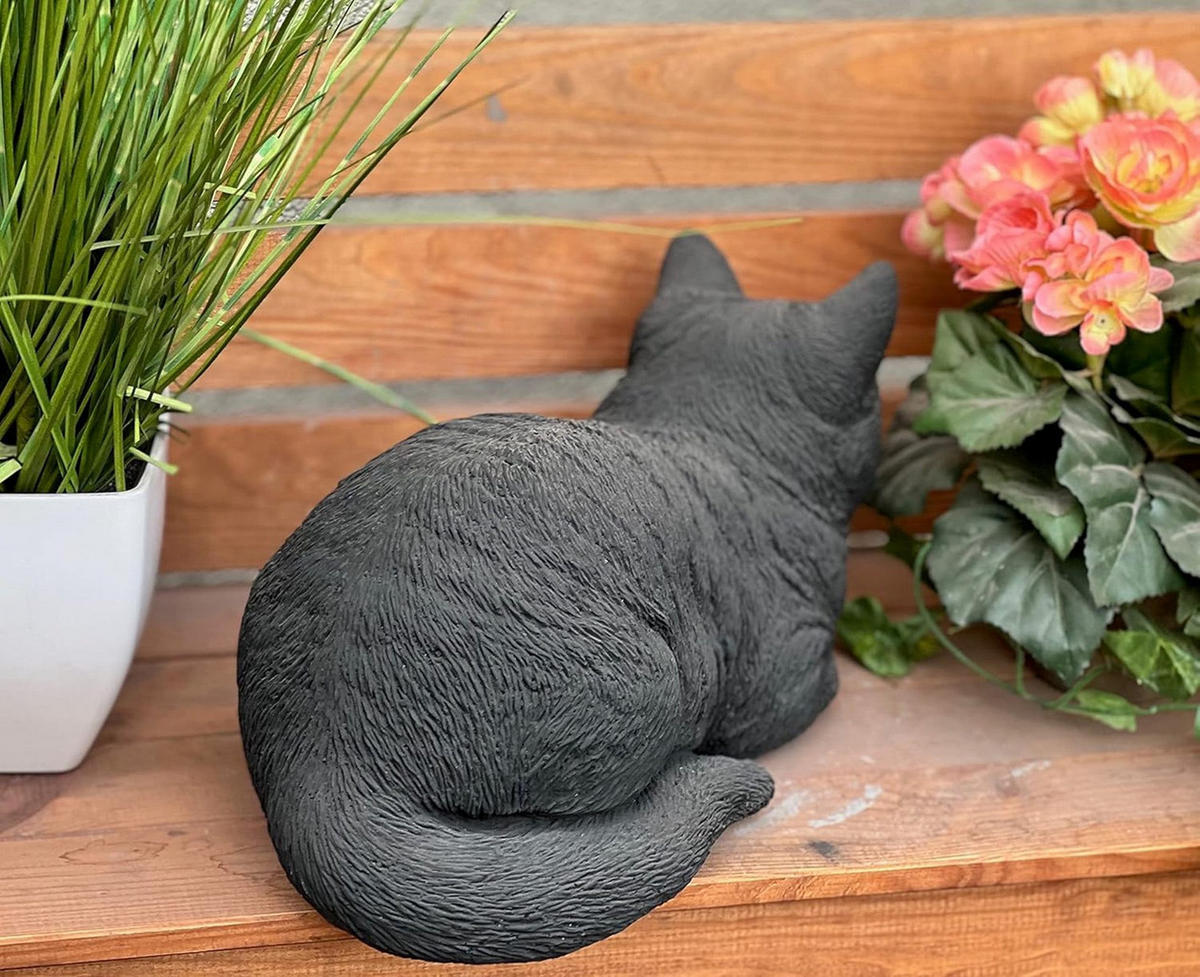 STEINFIGUR Katze Träumerle schwarz, frostfest, Steinguss massiv - Schwarz, Stein (19/17/36cm) - stoneandstyle