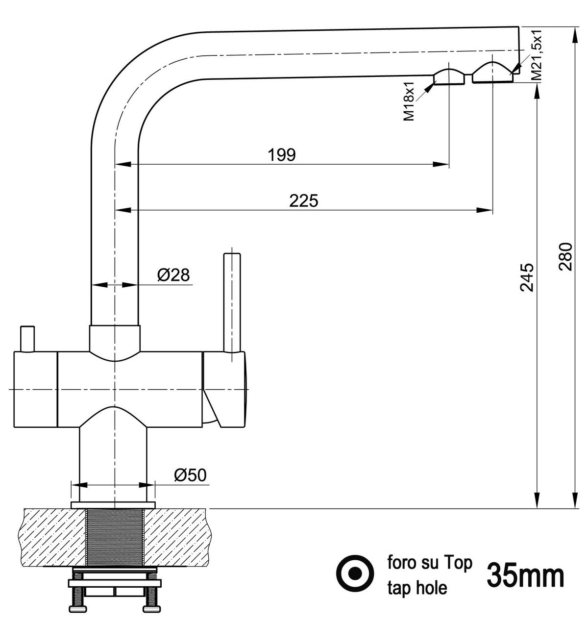 NIEDERDRUCK-3-WEGE-KÜCHENARMATUR, Edelstahl Massiv aus Chirurgenstahl, Hochglanz, 560° schwenkbar / Kurze Variante - Edelstahlfarben, Metall (22.5/28/22.5cm) - VIZIO