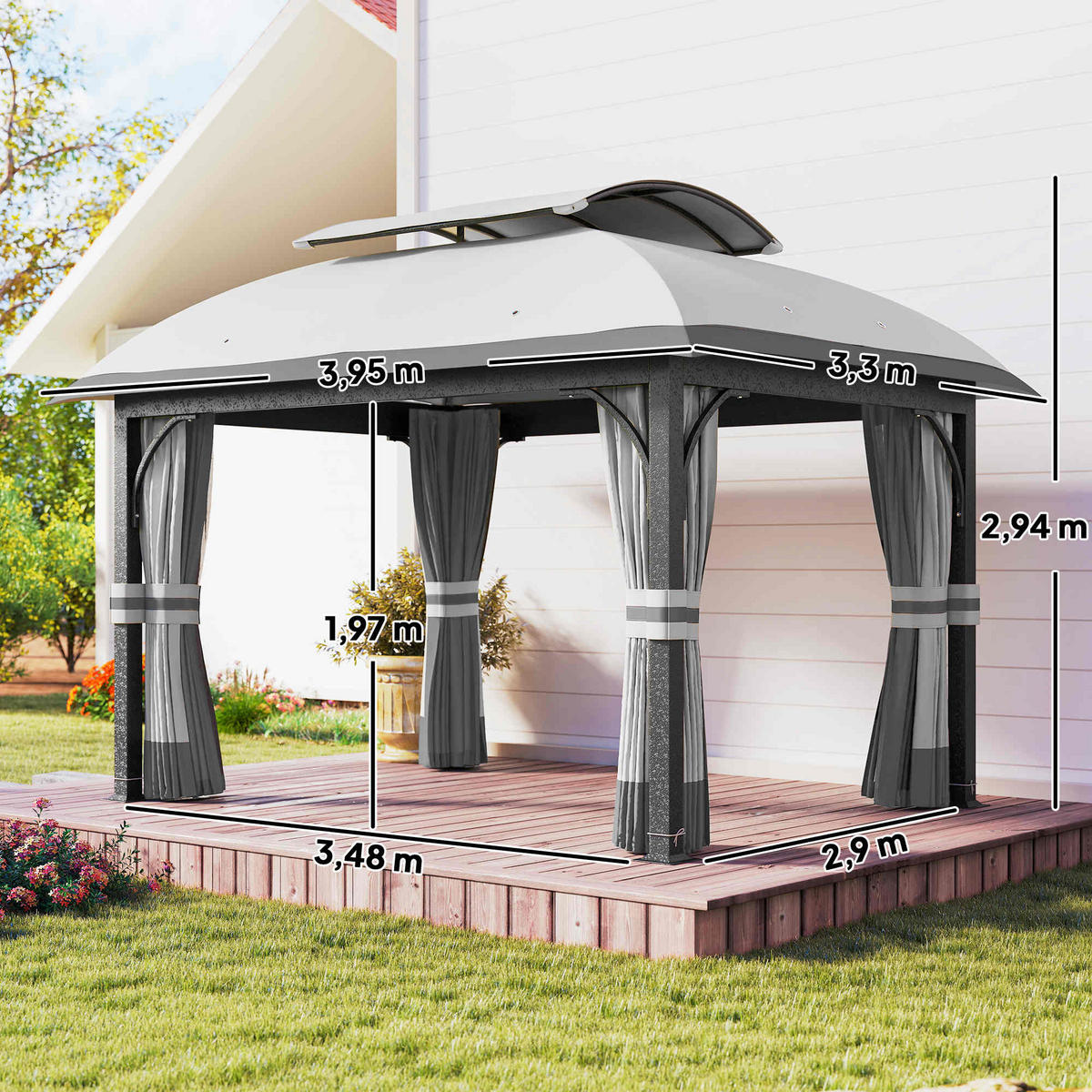 PAVILLON mit Doppeldach - Hellgrau, Metall (330/294/395cm) - Outsunny