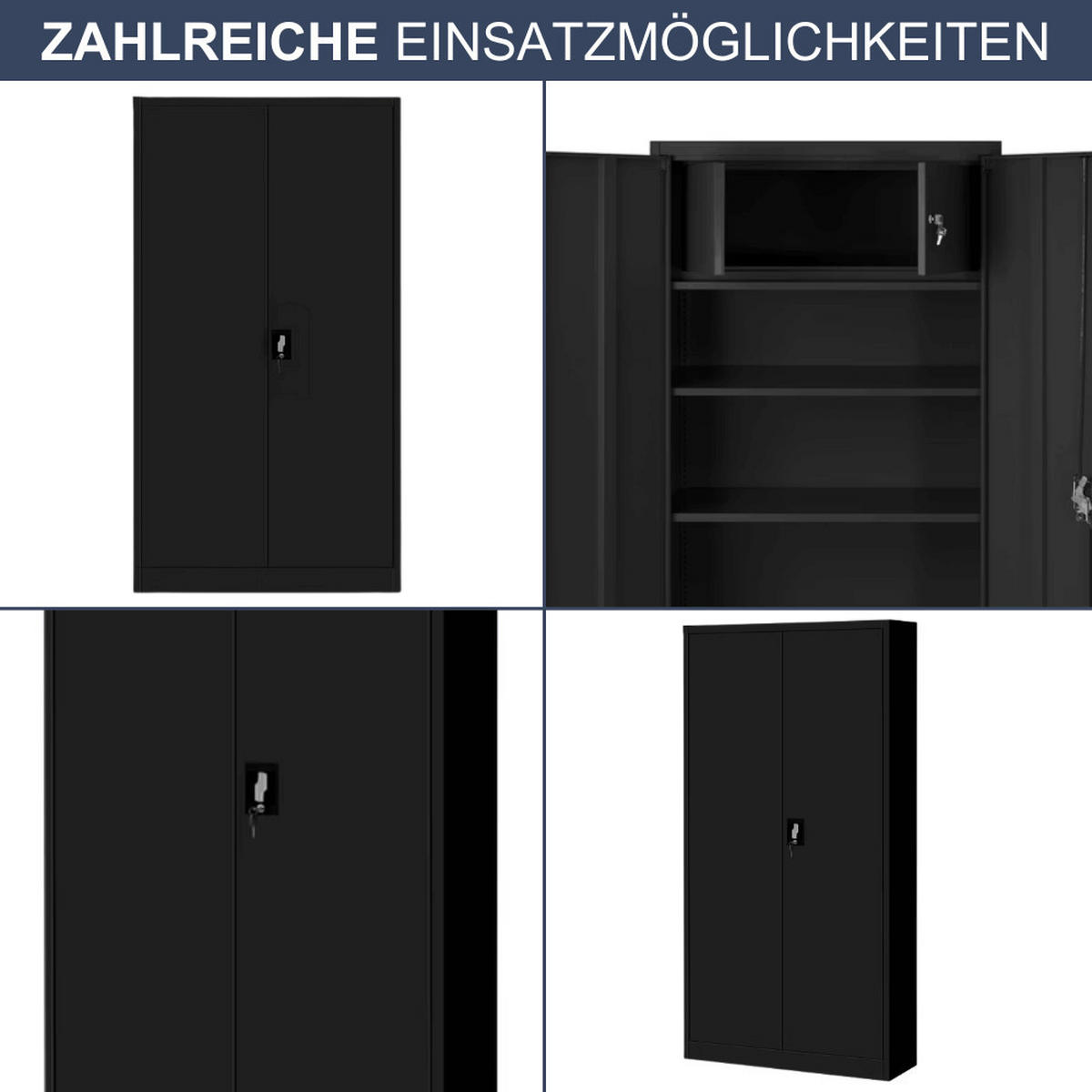 METALLSCHRANK abschließbar KODLI mit Geheimfach 185x90x45cm Schwarz - Schwarz, Metall (90/185/45cm) - DELUKE